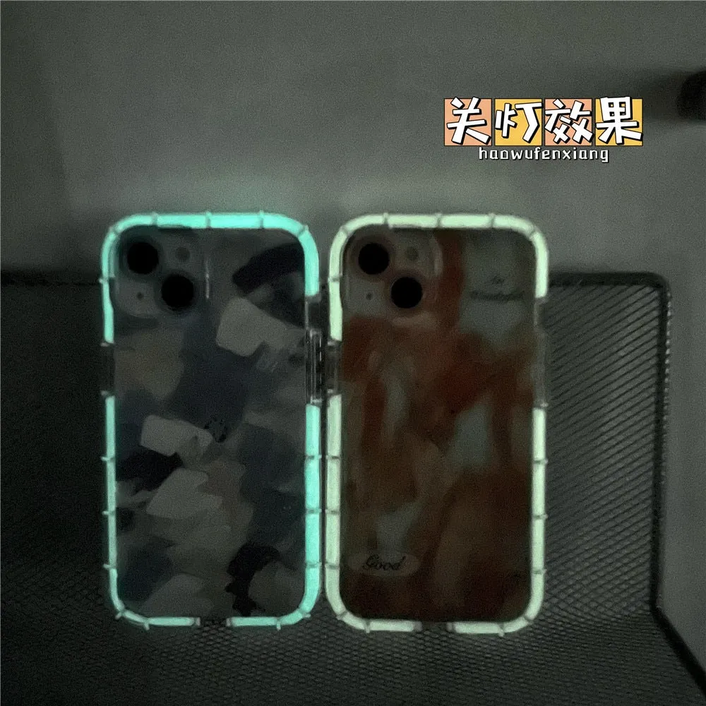 Anymob iPhone Pink Graffiti Oil Painting Phone Case Luminous Shockproof Soft Cover