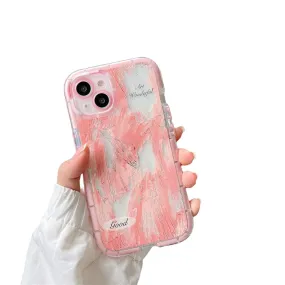 Anymob iPhone Pink Graffiti Oil Painting Phone Case Luminous Shockproof Soft Cover