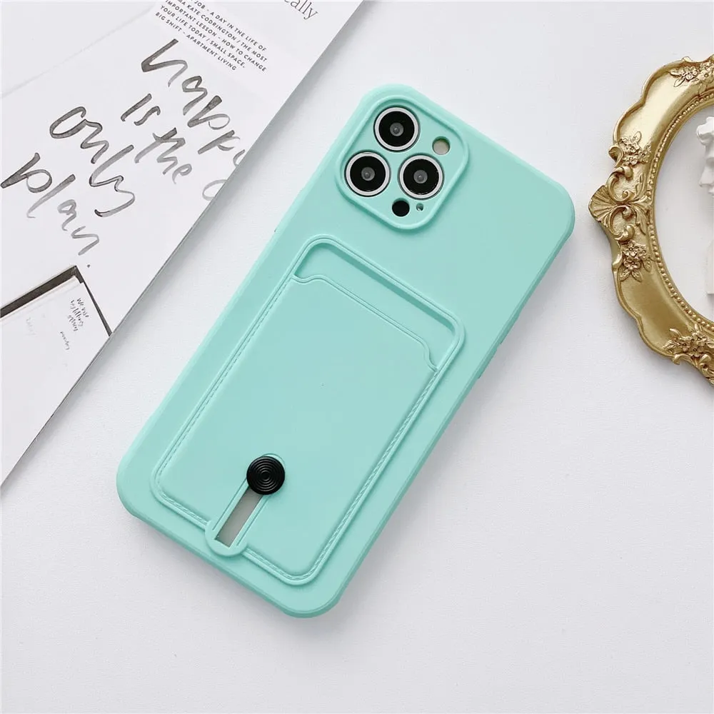 Anymob iPhone Pink Wallet Card Holder Soft Silicone Phone Case Candy Color Shockproof Cover