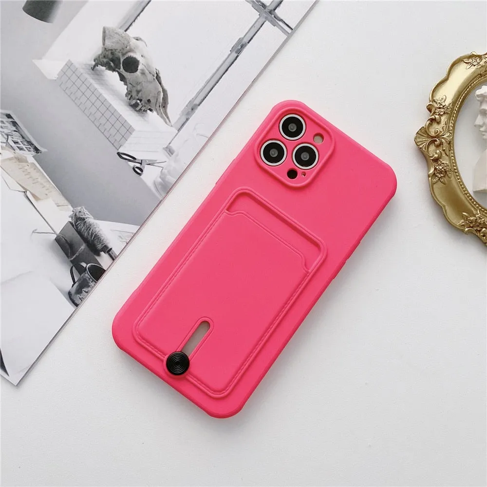 Anymob iPhone Pink Wallet Card Holder Soft Silicone Phone Case Candy Color Shockproof Cover