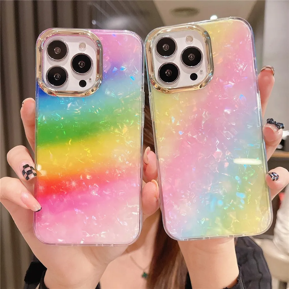 Anymob iPhone Rainbow Glitter Dream Shell Pattern Case Soft IMD Silicon Shockproof Cover Bumper