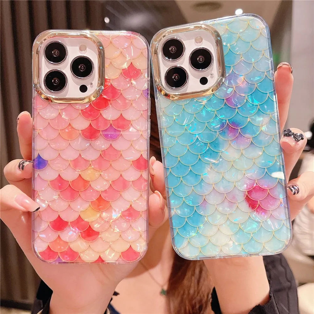 Anymob iPhone Rainbow Glitter Dream Shell Pattern Case Soft IMD Silicon Shockproof Cover Bumper
