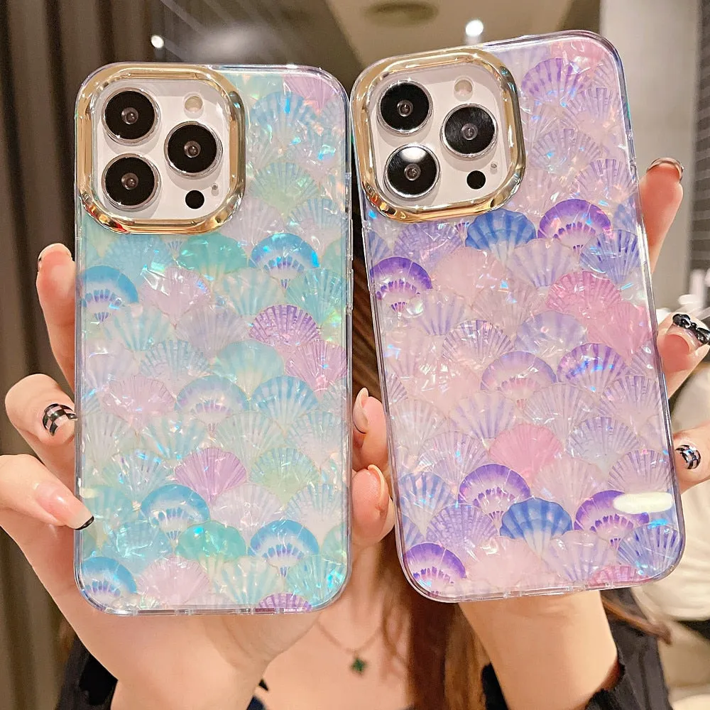 Anymob iPhone Rainbow Glitter Dream Shell Pattern Case Soft IMD Silicon Shockproof Cover Bumper