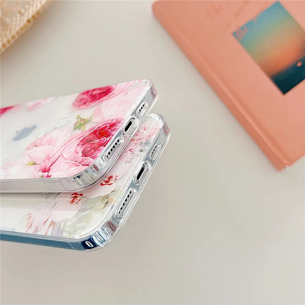 Anymob iPhone Red Rose Flowers Phone Case Plating Shockproof Cover