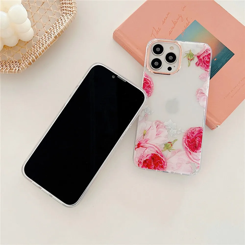 Anymob iPhone Red Rose Flowers Phone Case Plating Shockproof Cover