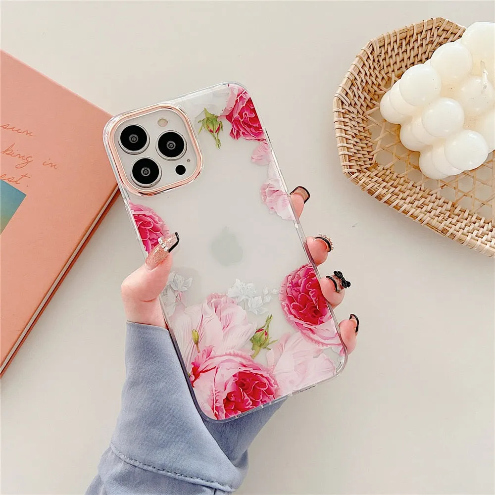 Anymob iPhone Red Rose Flowers Phone Case Plating Shockproof Cover