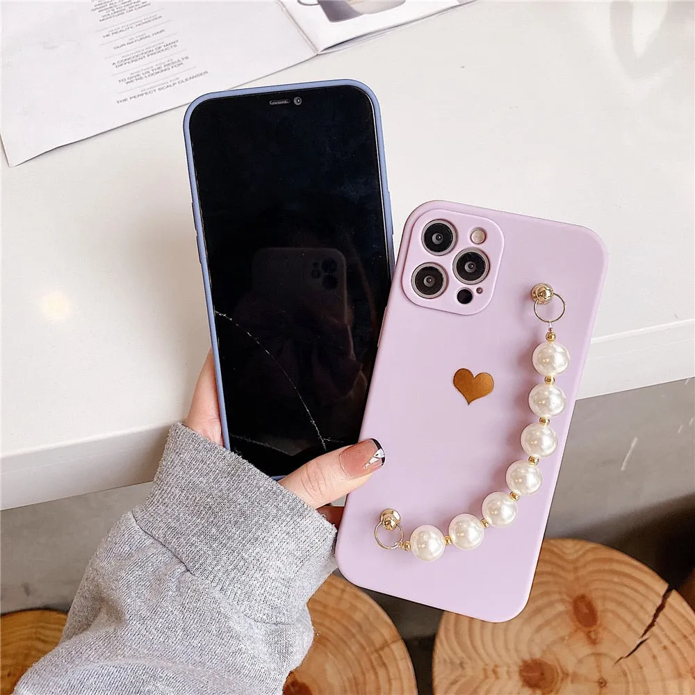 Anymob iPhone Teal Love Heart Pearl Bracelet Phone Case Mini Soft Silicone Back Cover