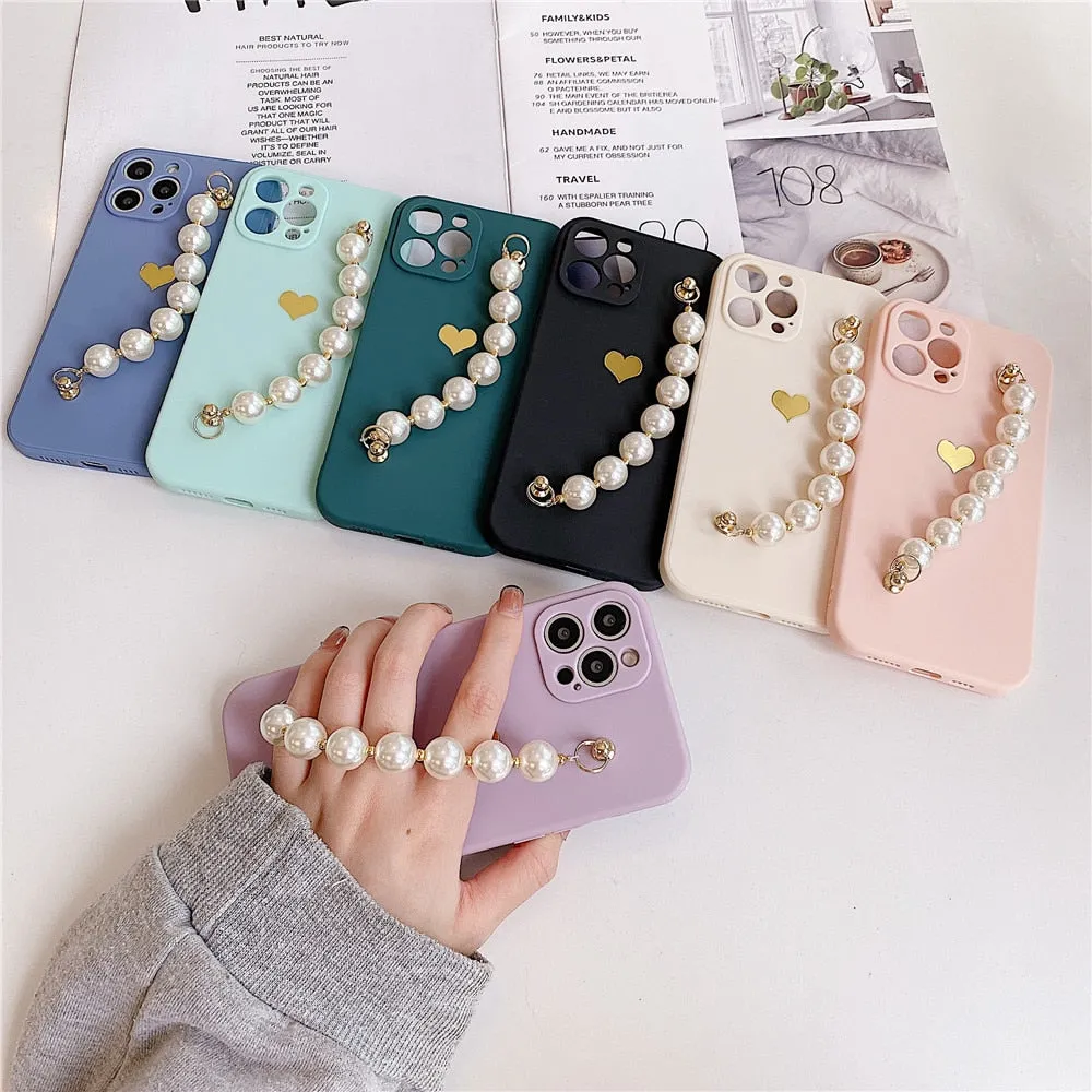 Anymob iPhone Teal Love Heart Pearl Bracelet Phone Case Mini Soft Silicone Back Cover