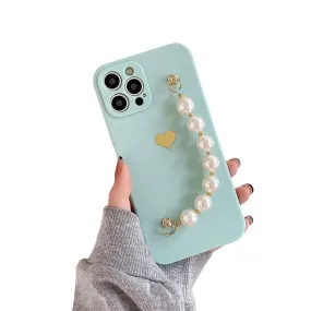 Anymob iPhone Teal Love Heart Pearl Bracelet Phone Case Mini Soft Silicone Back Cover
