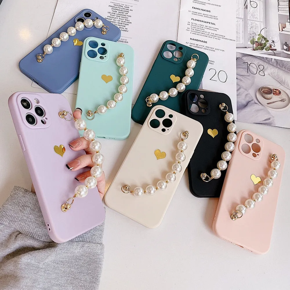 Anymob iPhone Teal Love Heart Pearl Bracelet Phone Case Mini Soft Silicone Back Cover
