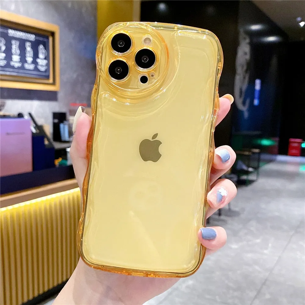 Anymob iPhone Teal Transparent Fluorescent Curly Wave Case Shockproof Silicone Cover