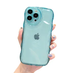Anymob iPhone Teal Transparent Fluorescent Curly Wave Case Shockproof Silicone Cover