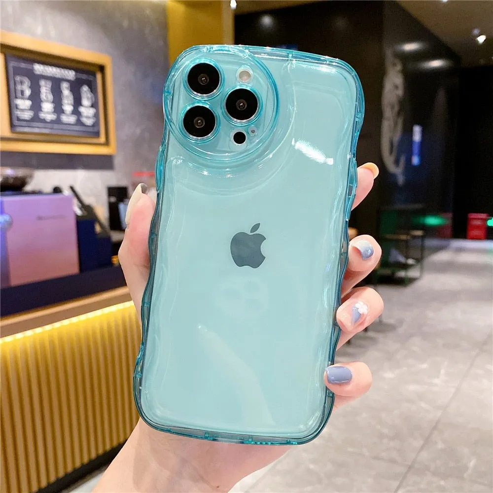 Anymob iPhone Teal Transparent Fluorescent Curly Wave Case Shockproof Silicone Cover