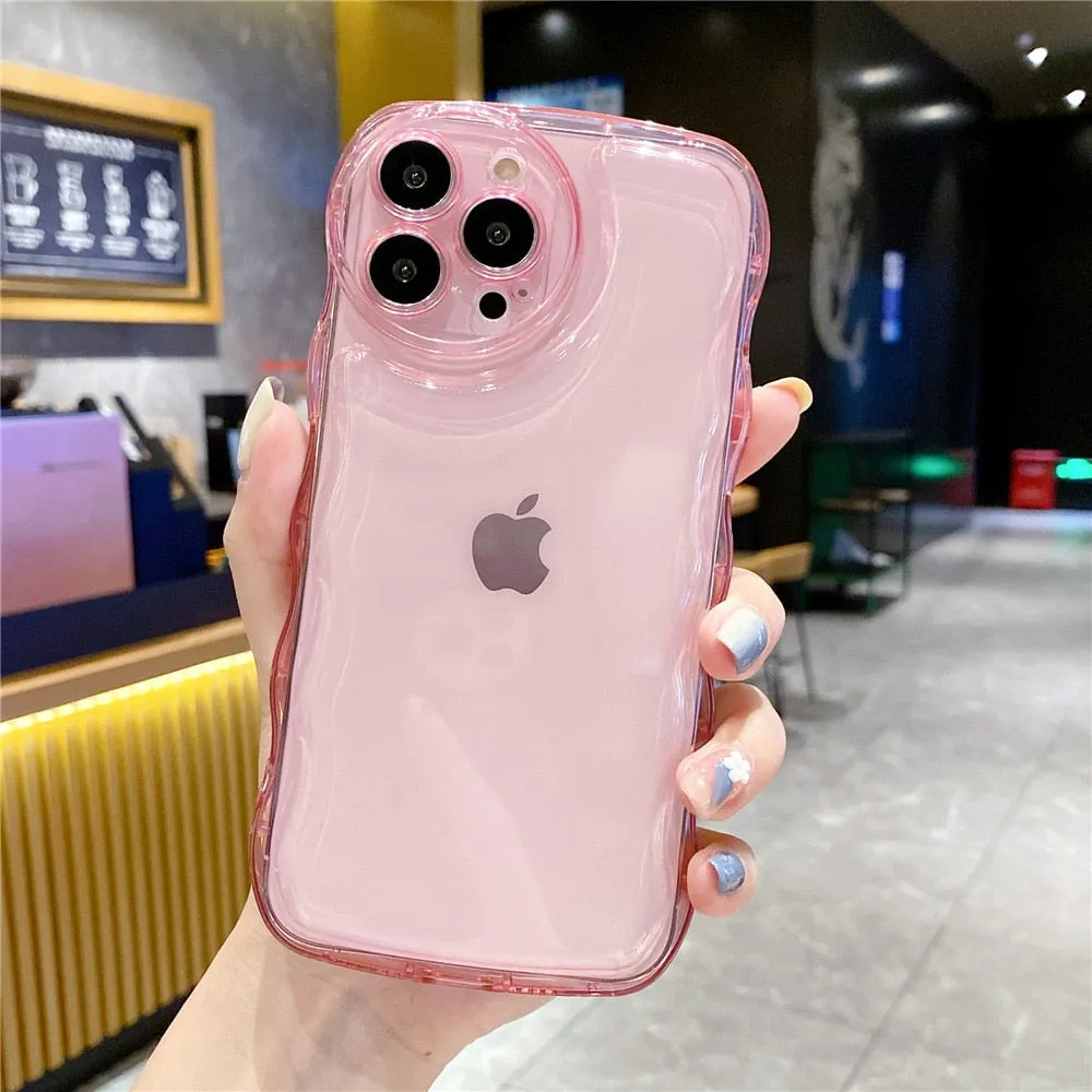 Anymob iPhone Teal Transparent Fluorescent Curly Wave Case Shockproof Silicone Cover