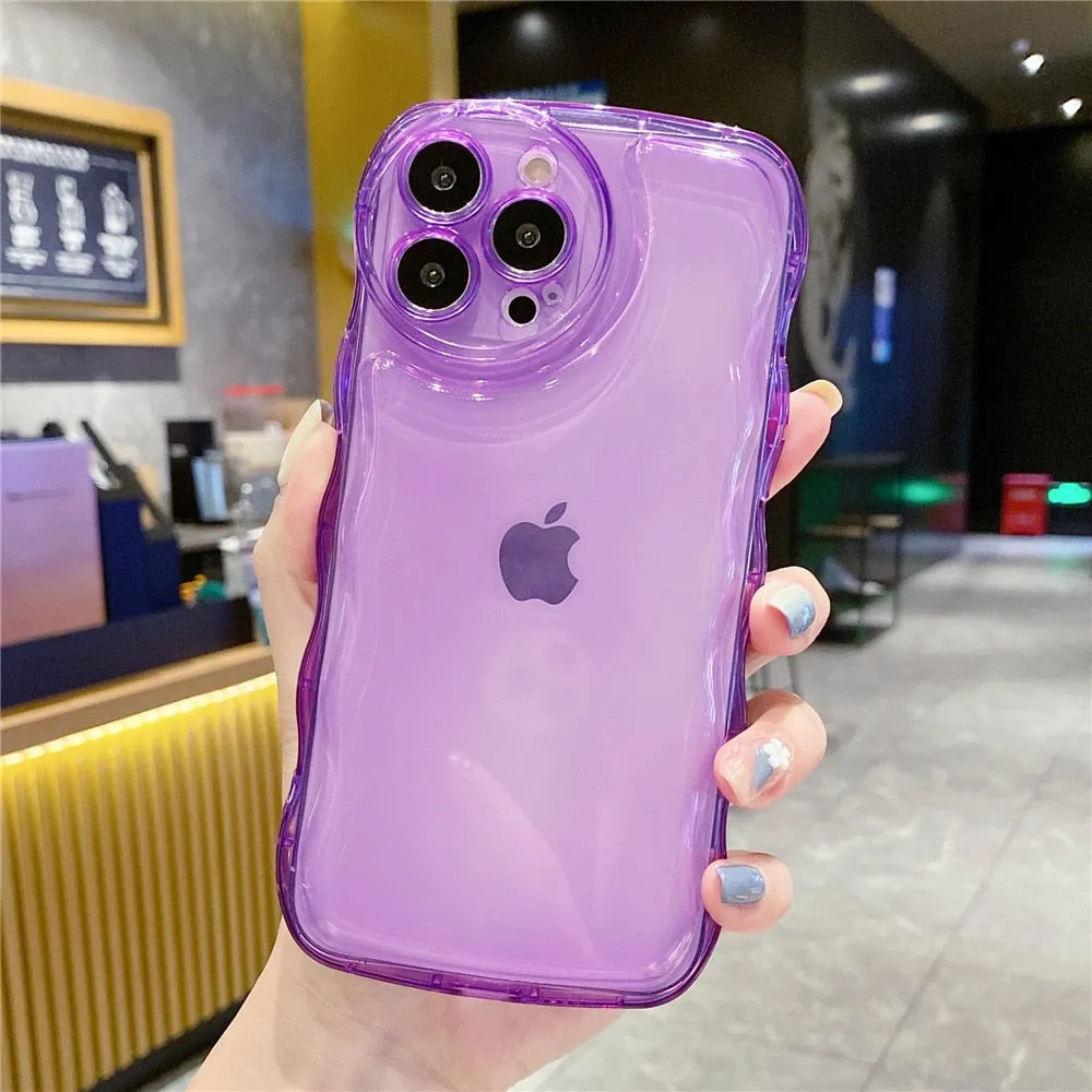 Anymob iPhone Teal Transparent Fluorescent Curly Wave Case Shockproof Silicone Cover