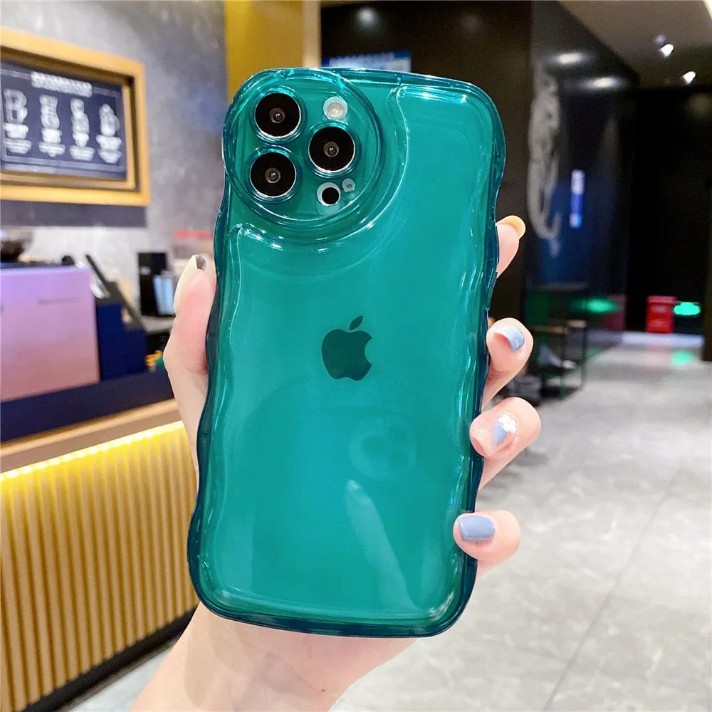 Anymob iPhone Teal Transparent Fluorescent Curly Wave Case Shockproof Silicone Cover