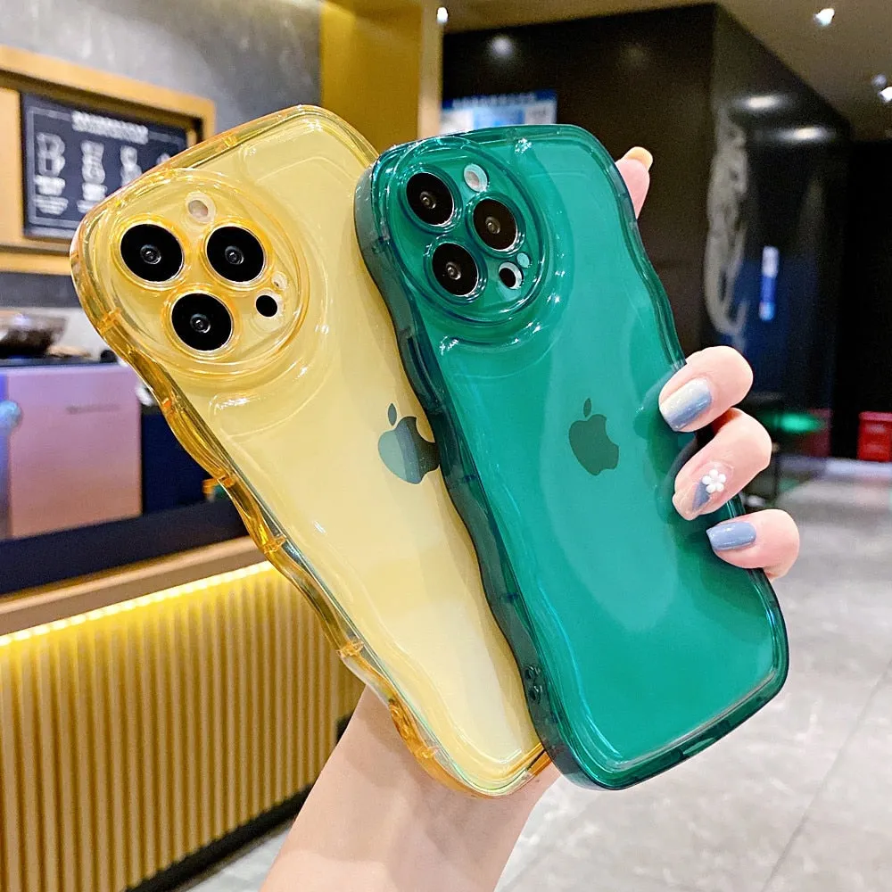 Anymob iPhone Teal Transparent Fluorescent Curly Wave Case Shockproof Silicone Cover
