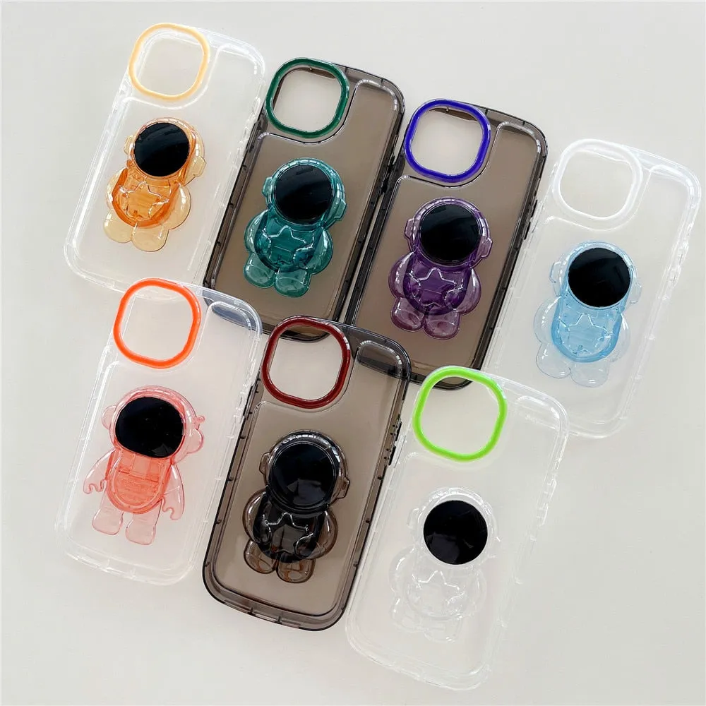 Anymob iPhone Violet Astronaut Holder Phone Case Transparent Shockproof Bumper Back Cover