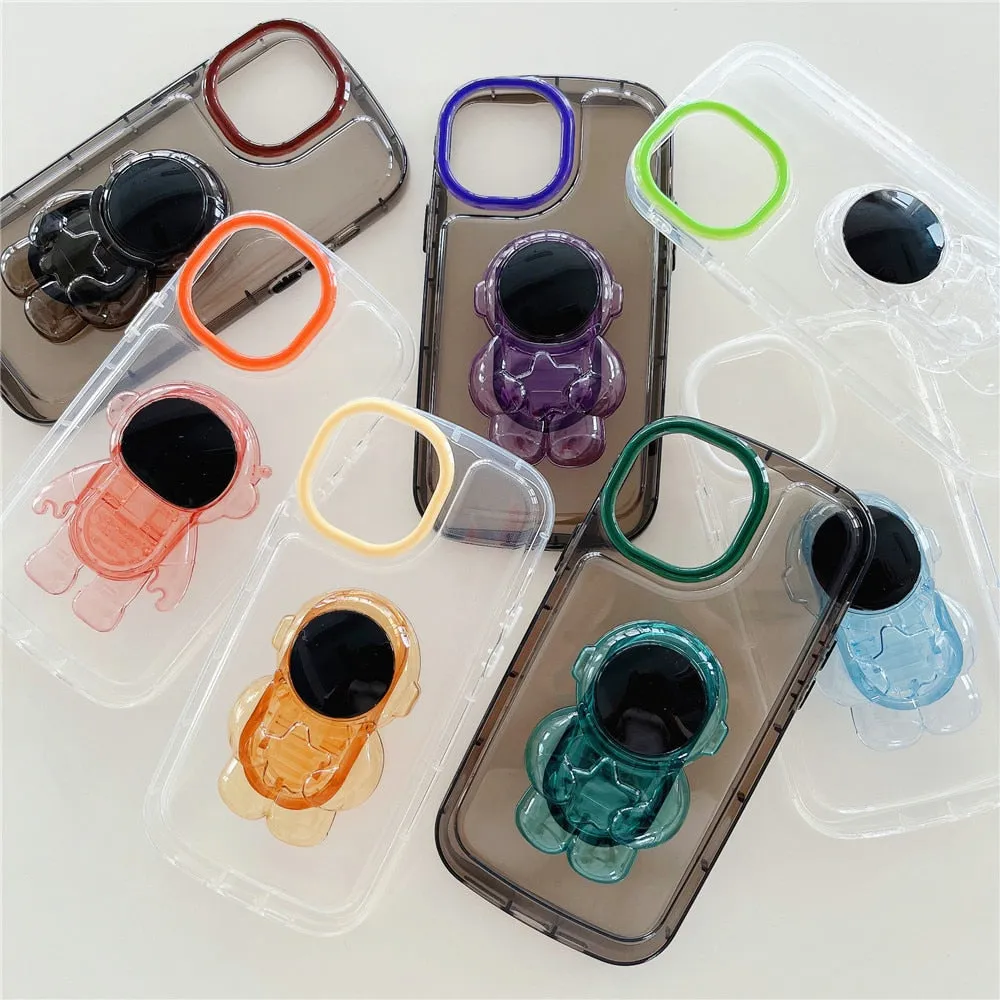 Anymob iPhone Violet Astronaut Holder Phone Case Transparent Shockproof Bumper Back Cover