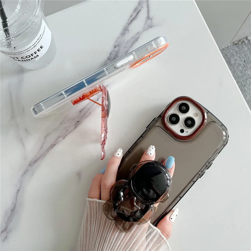 Anymob iPhone Violet Astronaut Holder Phone Case Transparent Shockproof Bumper Back Cover