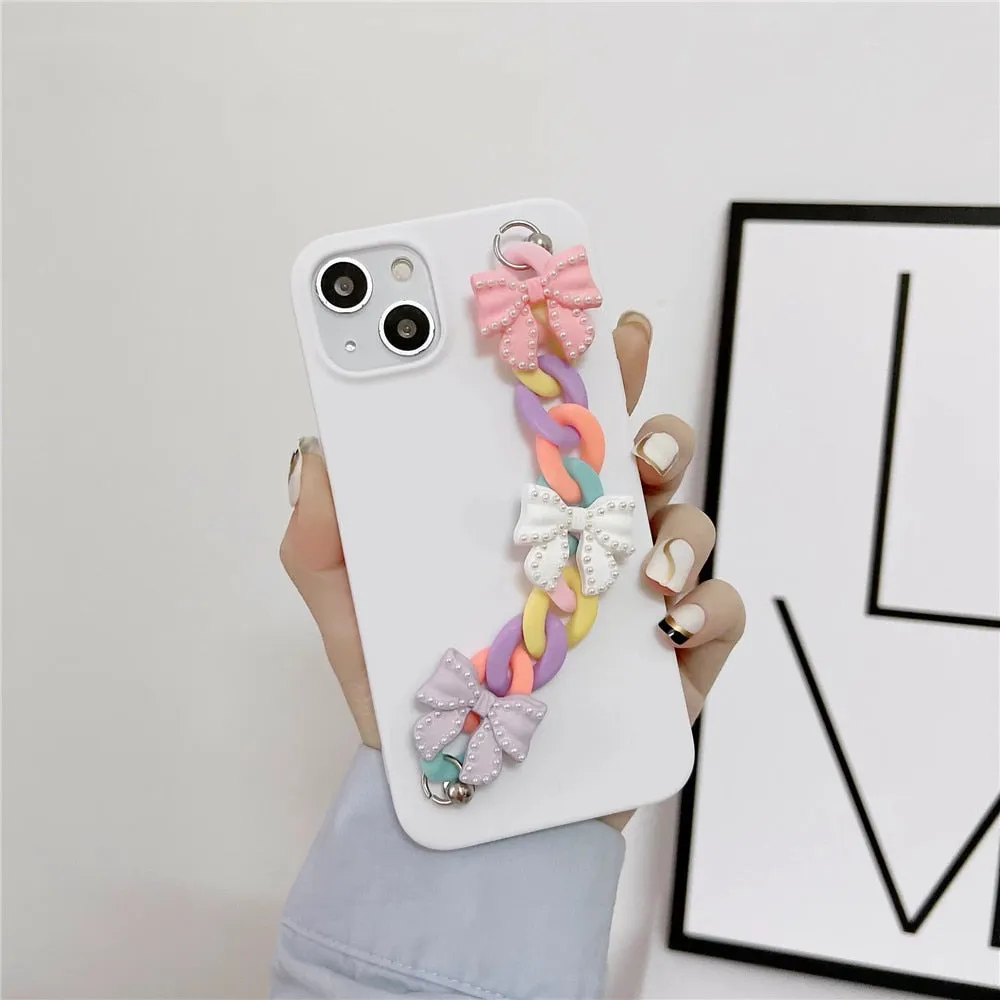 Anymob iPhone White Bracelet Phone Case Mini Colorful Chain Soft Silicon Cover