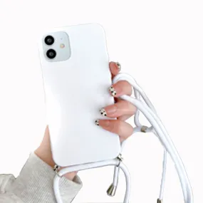 Anymob iPhone White Crossbody Necklace Strap Lanyard Cord Phone Case Silicone Cover