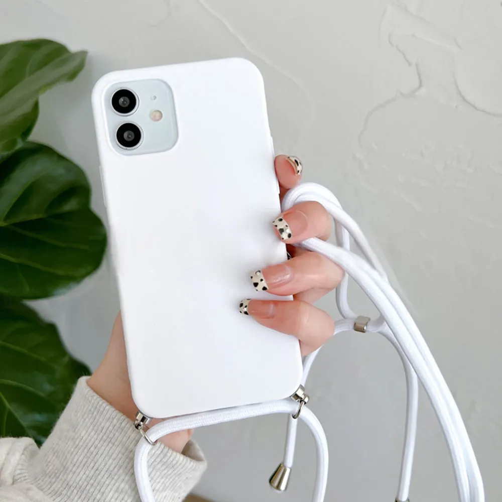 Anymob iPhone White Crossbody Necklace Strap Lanyard Cord Phone Case Silicone Cover