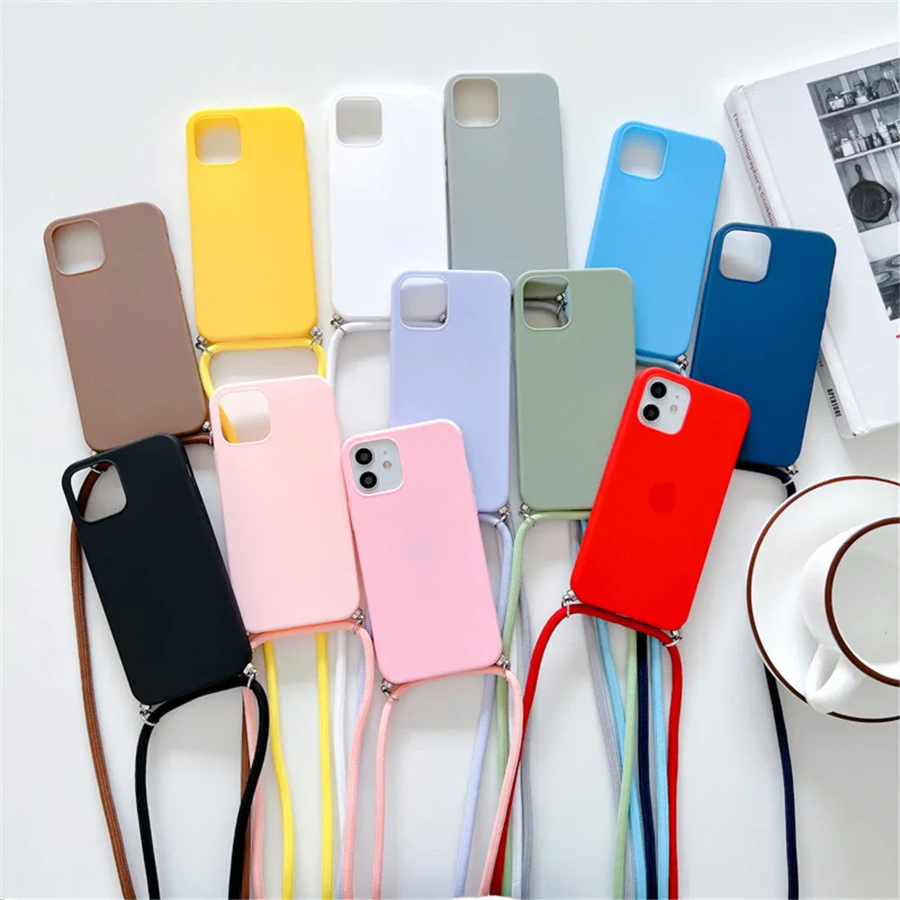 Anymob iPhone White Crossbody Necklace Strap Lanyard Cord Phone Case Silicone Cover