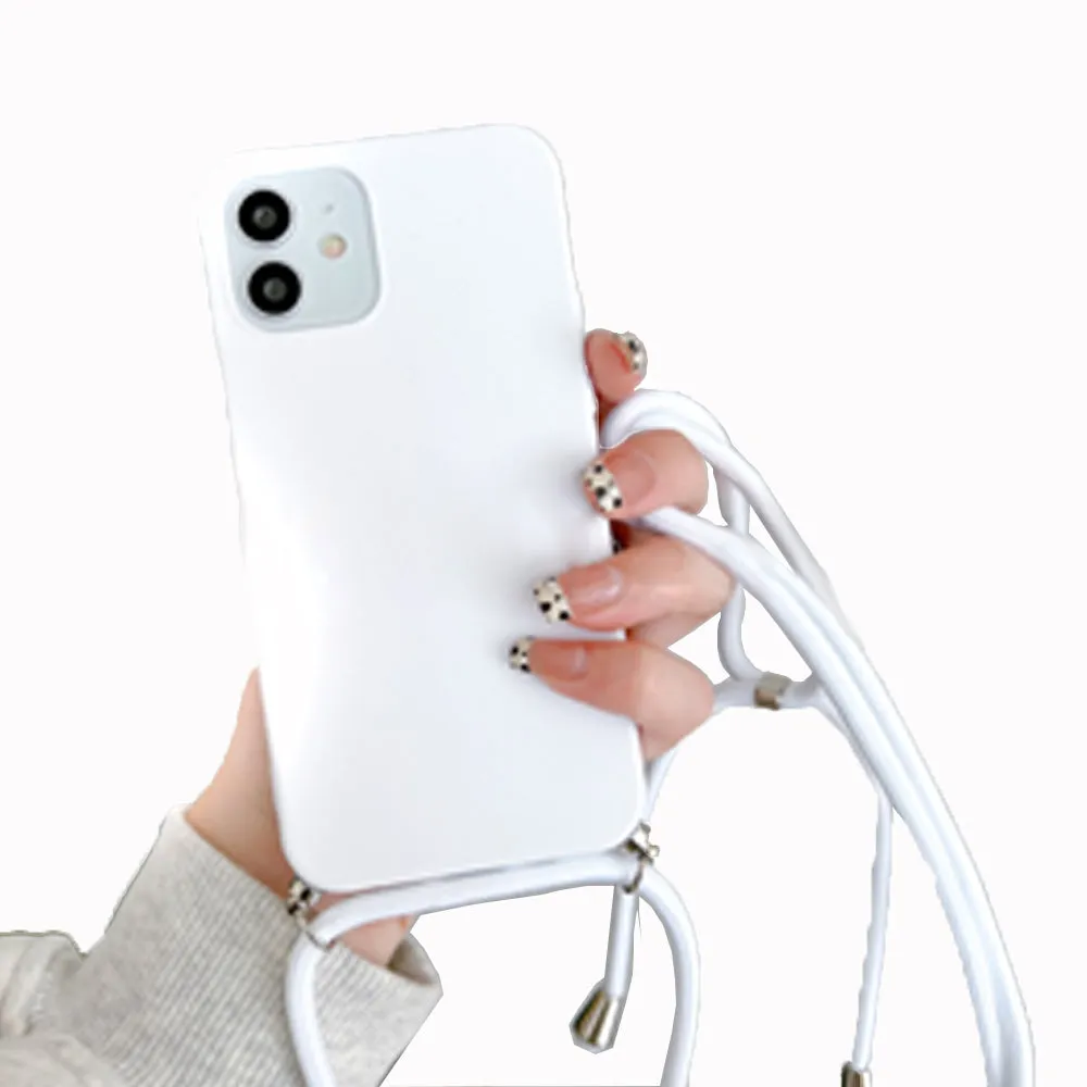 Anymob iPhone White Crossbody Necklace Strap Lanyard Cord Phone Case Silicone Cover