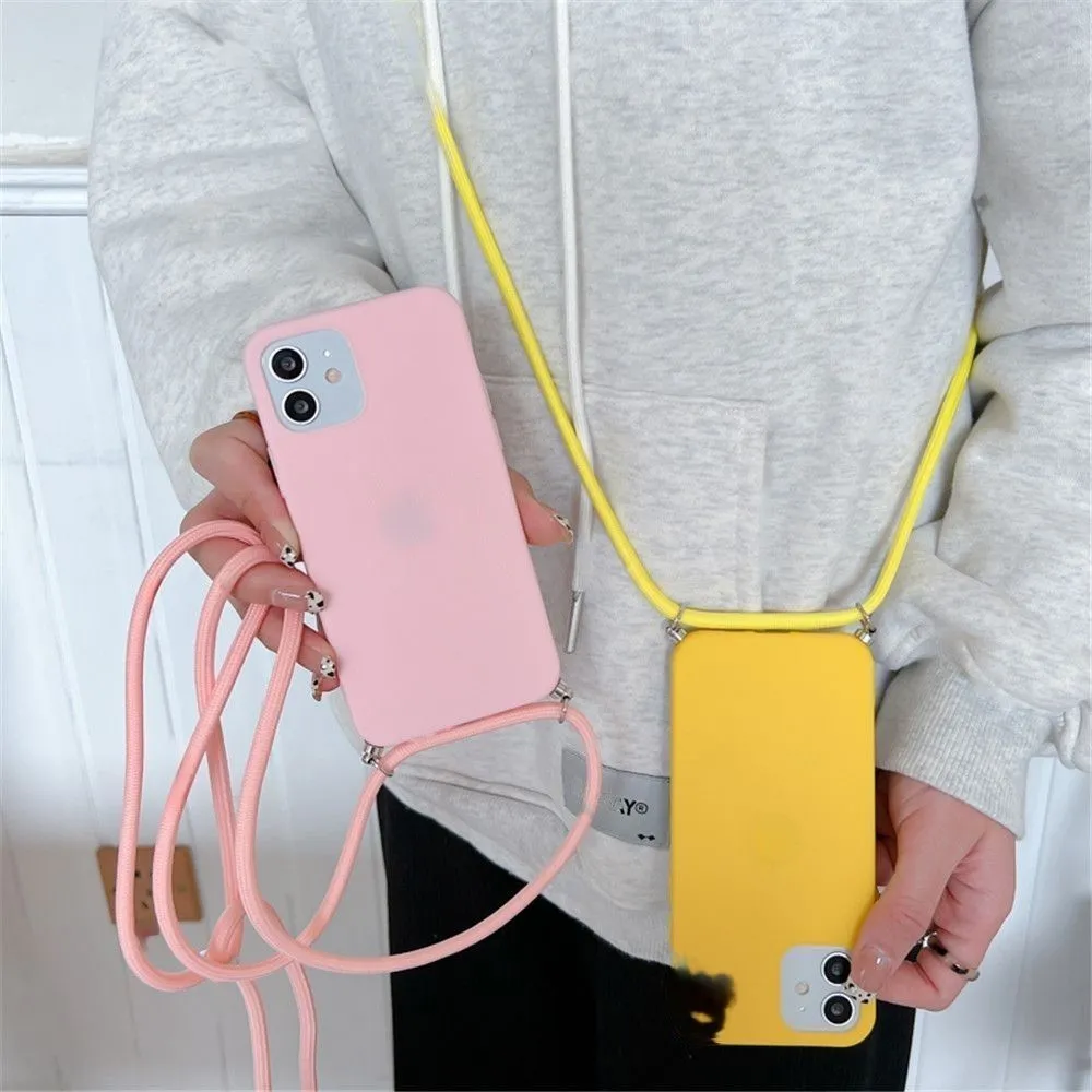 Anymob iPhone Yellow Crossbody Necklace Strap Lanyard Cord Phone Case Silicone Cover