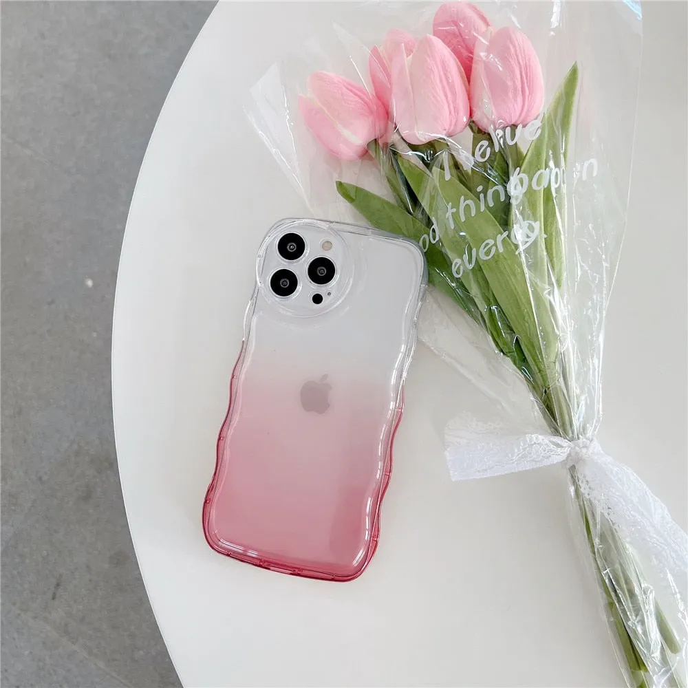 Anymob iPhone Yellow Gradient Clear Curly Wave Phone Case Shockproof Transparent Cover