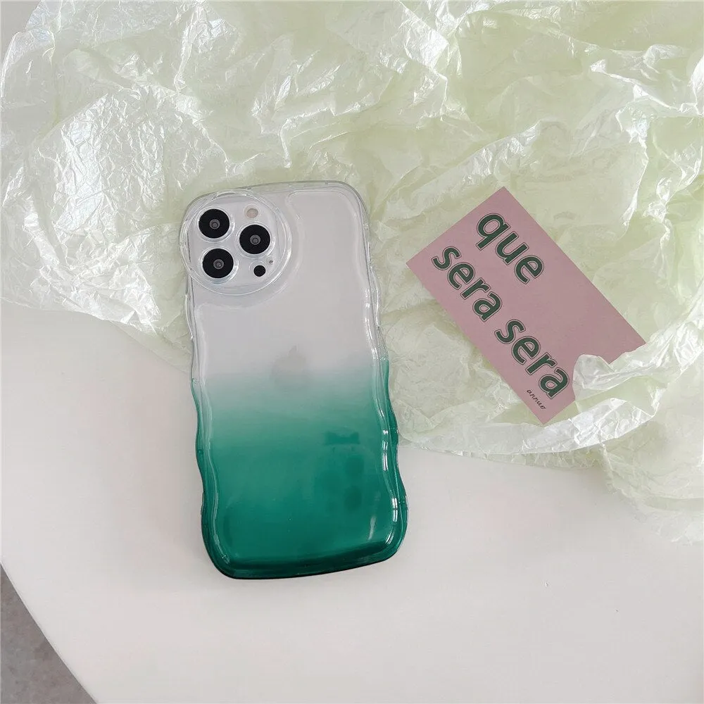 Anymob iPhone Yellow Gradient Clear Curly Wave Phone Case Shockproof Transparent Cover