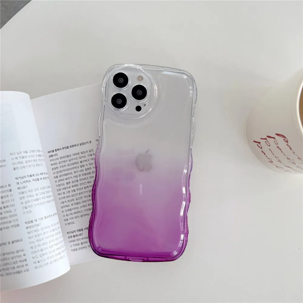 Anymob iPhone Yellow Gradient Clear Curly Wave Phone Case Shockproof Transparent Cover