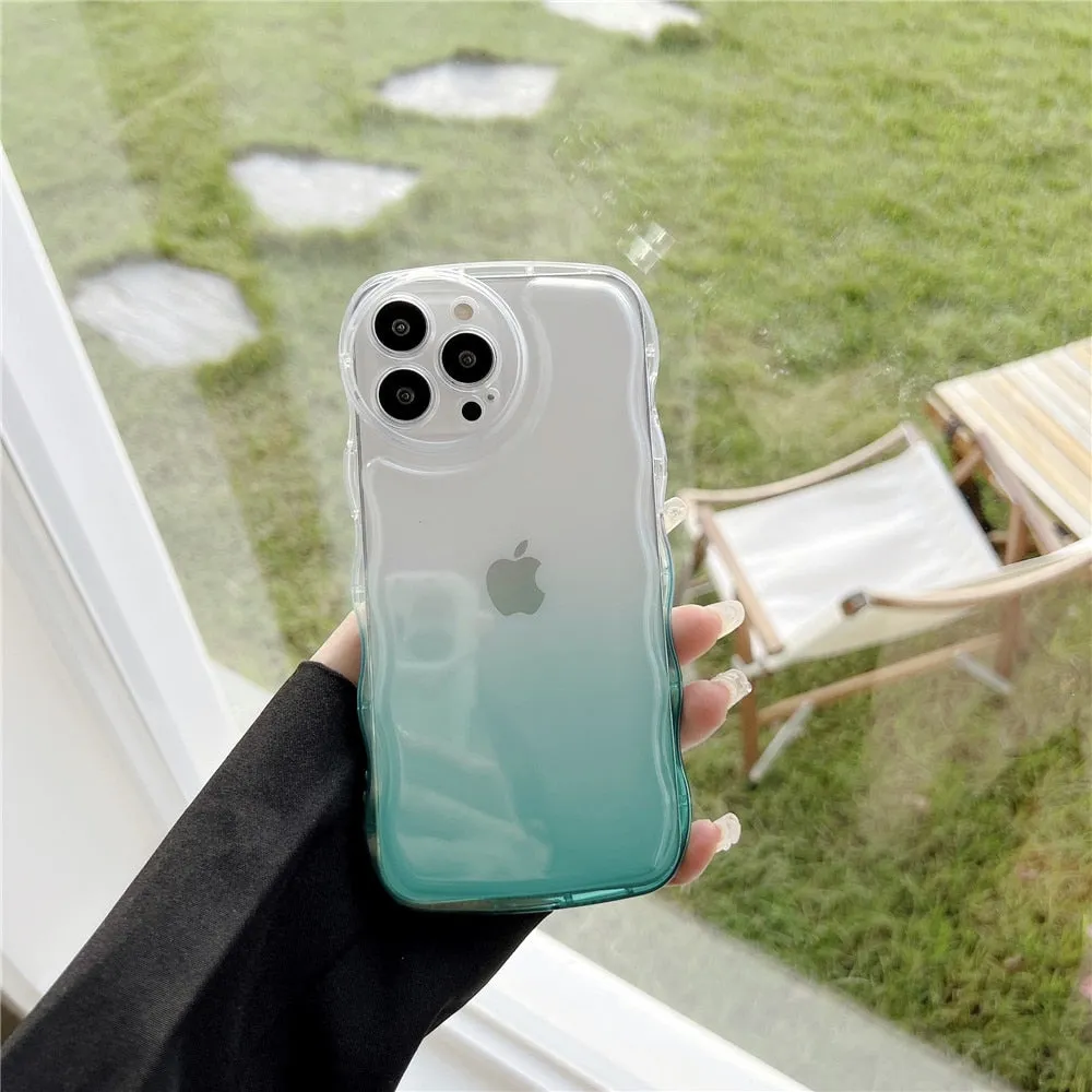 Anymob iPhone Yellow Gradient Clear Curly Wave Phone Case Shockproof Transparent Cover