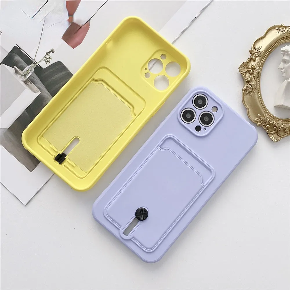 Anymob iPhone Yellow Wallet Card Holder Soft Silicone Phone Case Candy Color Shockproof Cover