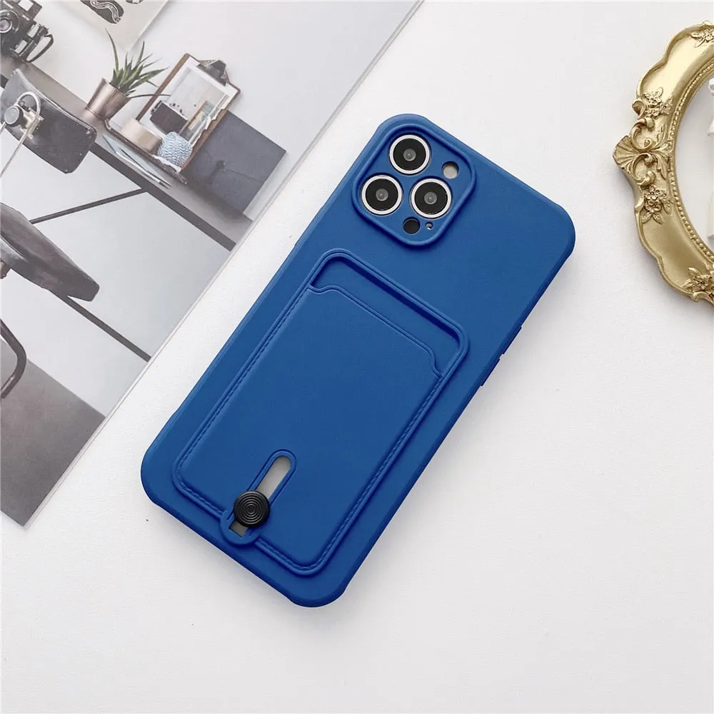Anymob iPhone Yellow Wallet Card Holder Soft Silicone Phone Case Candy Color Shockproof Cover