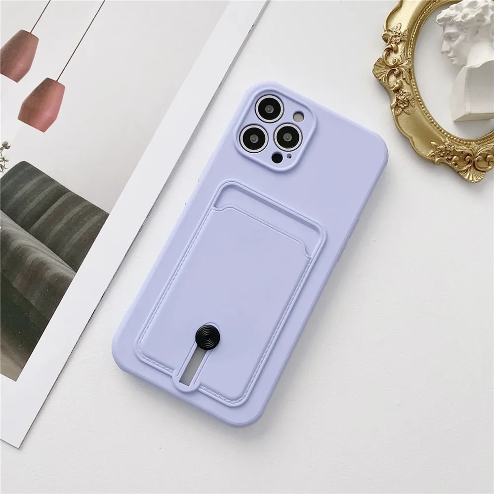 Anymob iPhone Yellow Wallet Card Holder Soft Silicone Phone Case Candy Color Shockproof Cover