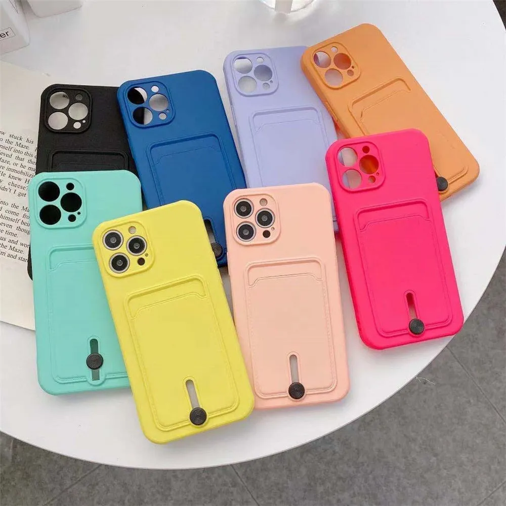 Anymob iPhone Yellow Wallet Card Holder Soft Silicone Phone Case Candy Color Shockproof Cover