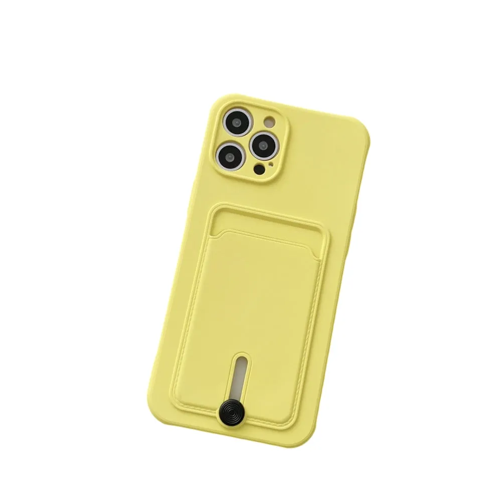 Anymob iPhone Yellow Wallet Card Holder Soft Silicone Phone Case Candy Color Shockproof Cover