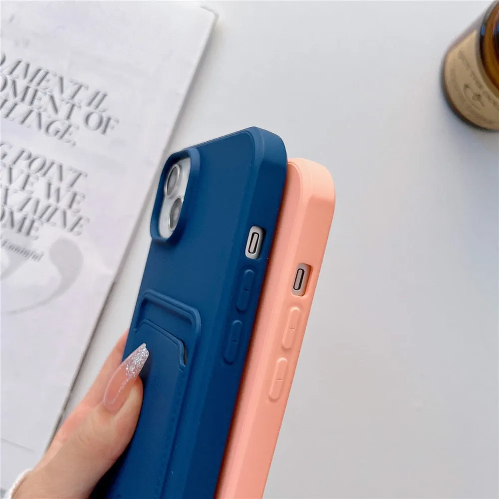 Anymob iPhone Yellow Wallet Card Slots Holder Case Soft Silicone Shockproof Cover