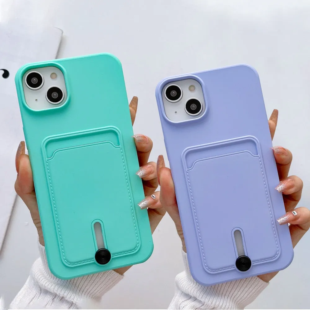 Anymob iPhone Yellow Wallet Card Slots Holder Case Soft Silicone Shockproof Cover