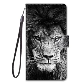 Anymob Samsung Black And White Lion Phone Case Magnetic Flip Leather Card  Wallet Cover