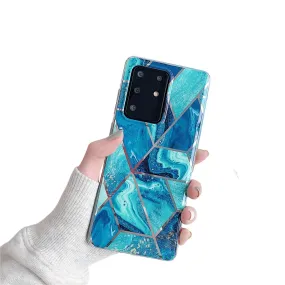 Anymob Samsung Blue Geometry Marble Case Silicon Phone Cover
