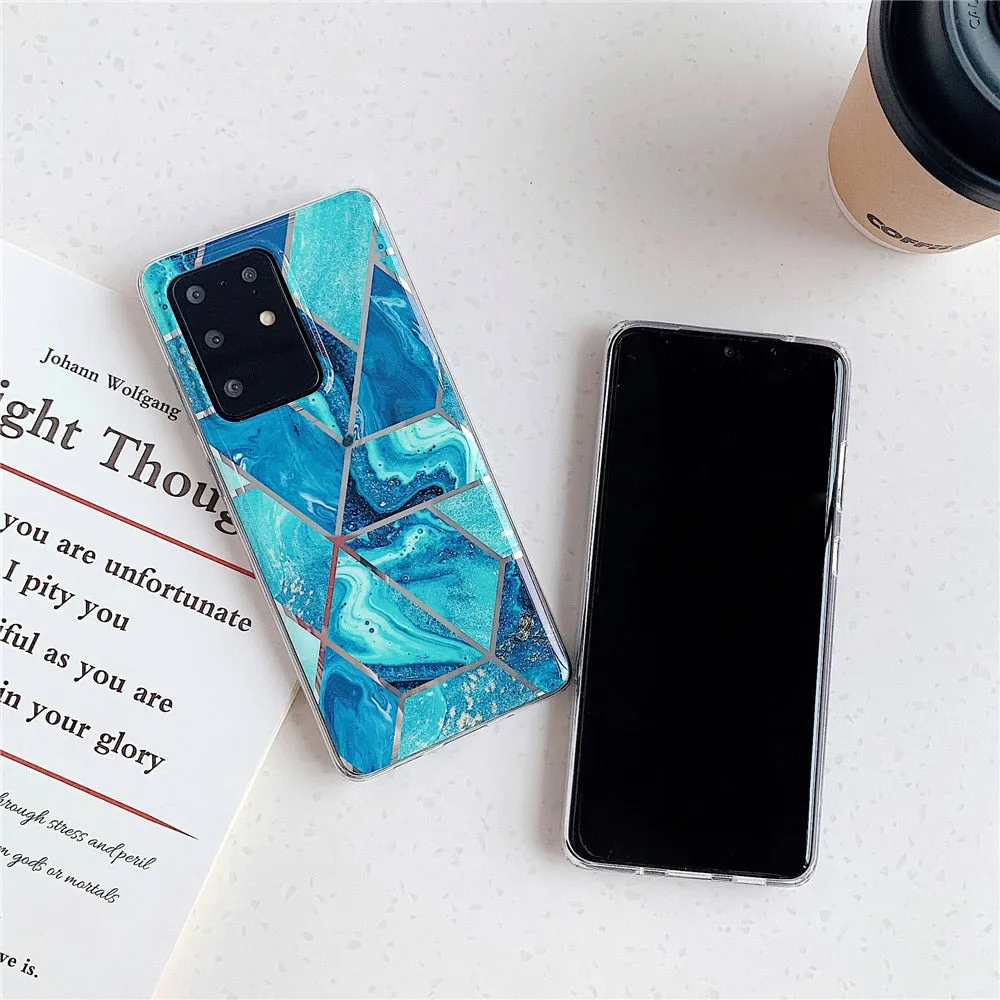 Anymob Samsung Blue Geometry Marble Case Silicon Phone Cover