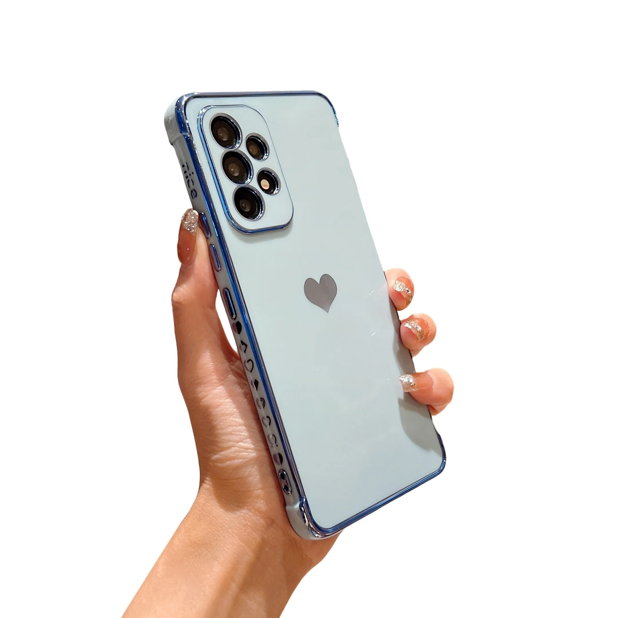 Anymob Samsung Blue With Blue Plating Silicon Case Love Heart Side Pattern Phone Cover