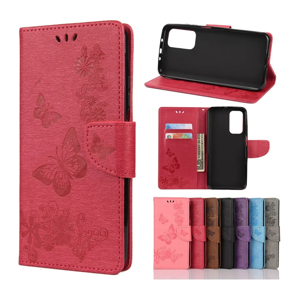 Anymob Samsung Brown Flip Phone Case Big Butterfly Leather Wallet Book Style Cover Shell