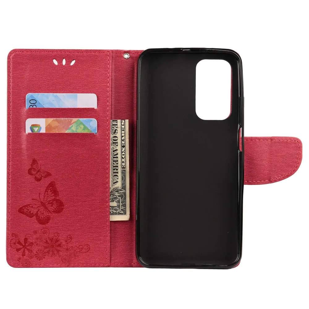 Anymob Samsung Brown Flip Phone Case Big Butterfly Leather Wallet Book Style Cover Shell