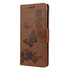 Anymob Samsung Brown Flip Phone Case Big Butterfly Leather Wallet Book Style Cover Shell