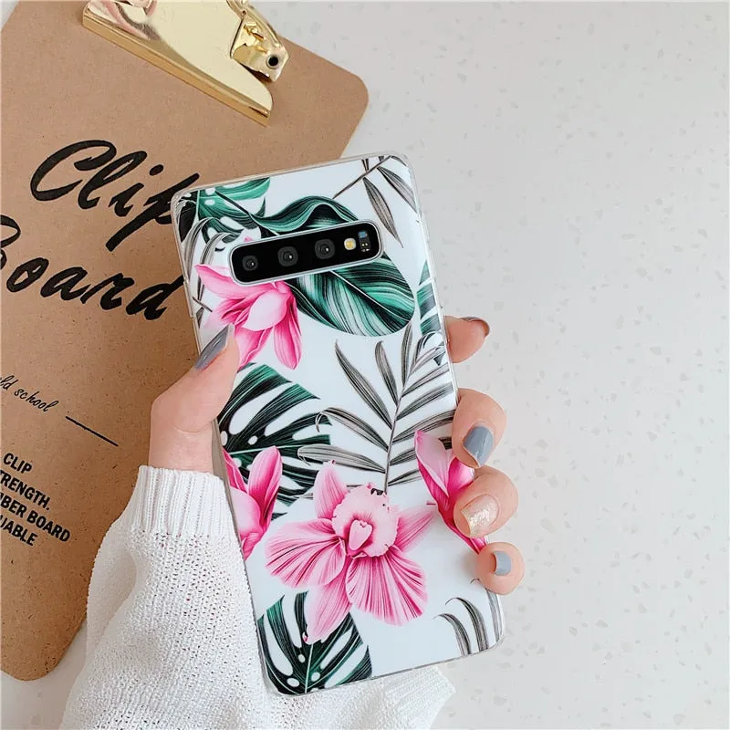 Anymob Samsung Case Green Floral Design Art Leaf Flower Silicon Without Holder Stand Phone Cover