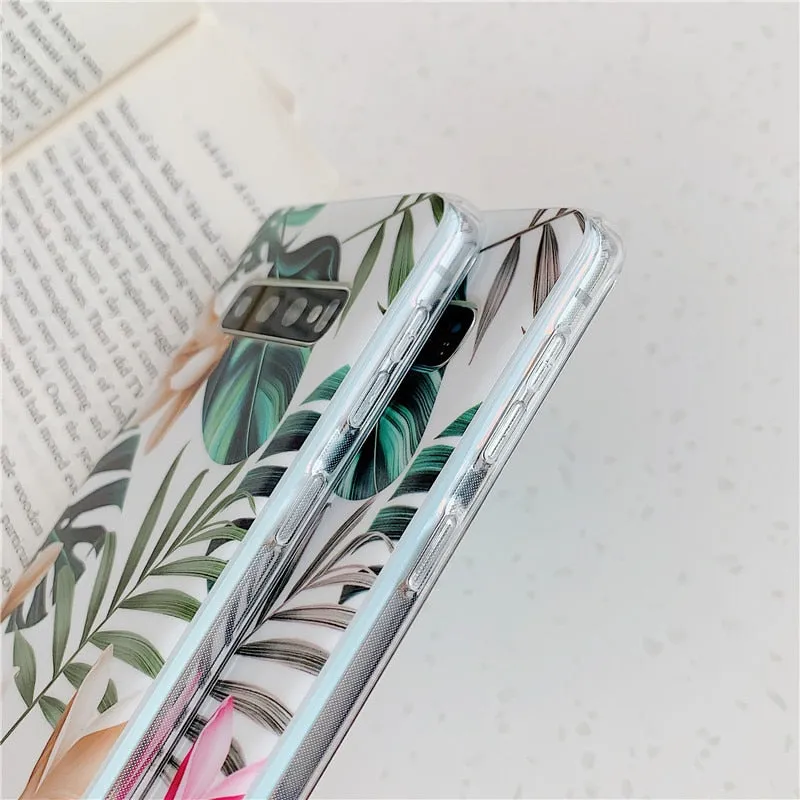 Anymob Samsung Case Green Floral Design Art Leaf Flower Silicon Without Holder Stand Phone Cover